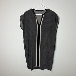 Vince Tunic Top Womens Small Black White Sleeveless V Neck High Low Pockets Chic